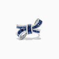 The Royal Bleu 14K White Gold Sapphire and Diamond Bow Ring, 1.88 TCW, features a bow design with sapphire rows bordered by diamonds, displayed against a white background.