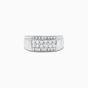 This Mens 14K White Gold Diamond Ring features a bold rectangular setting with rows of round-cut diamonds, totaling 0.96 carats, for an elegant and striking look.