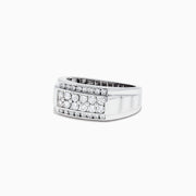 This Mens 14K White Gold Diamond Ring features a bold rectangular setting with rows of round-cut diamonds, totaling 0.96 carats, for an elegant and striking look.