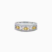 The Canare 14K White Gold Yellow and White Diamond Ring (0.42 TCW) features rows of white diamonds accented by alternating marquise white and round yellow diamonds in a striking, symmetrical design.
