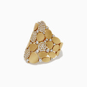 The DOro 14K Yellow Gold Diamond Pave Pebble Ring, 0.79 TCW, showcases polished gold ovals and clusters of sparkling diamond pavé against a clean white background.