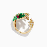 The Safari 14K Yellow Gold Ruby and Diamond Frog Ring features diamond-studded legs, ruby eyes, and a whimsical frog design that wraps around your finger for a unique look.