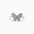 The Nature 14K Yellow Gold Diamond Butterfly Ring is elegantly showcased against a plain white background, highlighting its sparkling diamond accents.