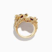 The Safari 14K Yellow Gold Ruby and Diamond Dragon Wrap Ring features a coiled dragon design with diamond accents and ruby-red gemstone eyes, shown on a white background.