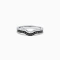 A 14K white gold Effy ring with a wavy design, featuring a row of black diamonds along the front and a smaller row of white diamonds above the curve, total carat weight 0.32.