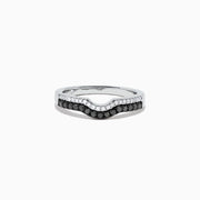 A 14K white gold Effy ring with a wavy design, featuring a row of black diamonds along the front and a smaller row of white diamonds above the curve, total carat weight 0.32.