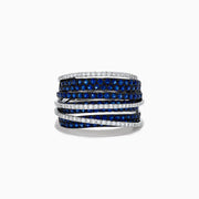 The Royale Bleu 14K White Gold Blue Sapphire and Diamond Crossover Ring showcases alternating blue sapphires and white diamonds in a luminous stacked, overlapping design.