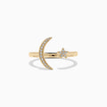 The Novelty 14K Yellow Gold Diamond Moon and Star Ring, 0.08 TCW, features a crescent moon and a petite star adorned with sparkling diamonds on a plain white background—an Effy charm for any jewelry collection.