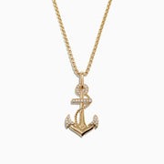 A mens 14K yellow gold anchor pendant by Effy, featuring 0.18 TCW of sparkling diamonds and rope detailing for a refined, nautical-inspired look.