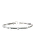 The 925 Sterling Silver and Diamond Bracelet features a braided design with three evenly spaced round, textured beads and a lobster clasp closure.