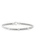 The 925 Sterling Silver and Diamond Bracelet (.04 TCW) features a braided design with three round diamond accents and a secure lobster clasp closure.