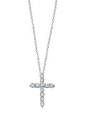 The Novelty 14K White Gold Diamond Small Cross Pendant (0.24 TCW) by Effy is displayed against a white background, showcasing sparkling diamonds set in gleaming white gold.