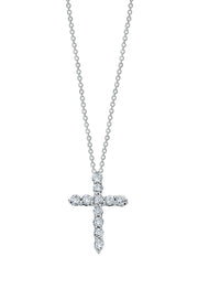 The Novelty 14K White Gold Diamond Small Cross Pendant (0.24 TCW) by Effy is displayed against a white background, showcasing sparkling diamonds set in gleaming white gold.