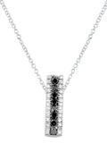 A beautiful 14K white gold pendant by Effy, featuring 0.62 TCW of black and white diamonds in a striking vertical rectangular design.
