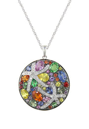 The Watercolors 14K White Gold Multi Sapphire & Diamond Pendant (5.71 TCW) features vibrant sapphires and diamonds set in white gold on a delicate chain.