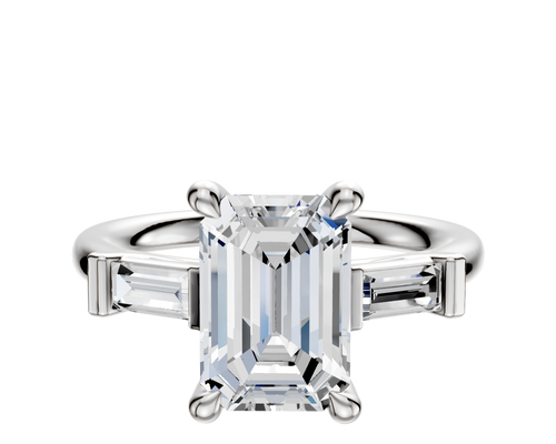 18K White Gold 3-Stone Baguette East/West Side Stones 0.125TCW Engagement Ring