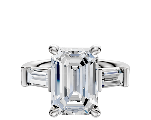 18K White Gold 3-Stone Baguette East/West Side Stones 0.25TCW Engagement Ring