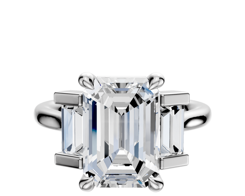 Platinum 3-Stone Baguette Side Stones Set North/South 0.25TCW Engagement Ring