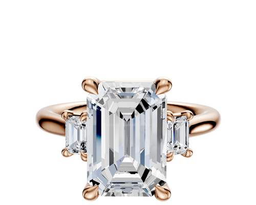 14K Rose Gold 3-Stone Emerald Cut Side Stones 0.25TCW Engagement Ring