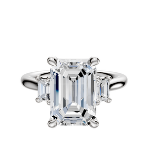 Platinum 3-Stone Emerald Cut Side Stones 0.25TCW Engagement Ring