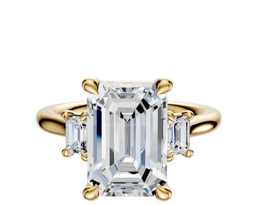 14K Yellow Gold 3-Stone Emerald Cut Side Stones 0.25TCW Engagement Ring