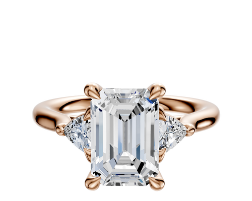 18K Rose Gold 3-Stone Trillion Side Stones 0.125TCW Engagement Ring