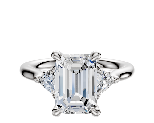 14K White Gold 3-Stone Trillion Side Stones 0.125TCW Engagement Ring