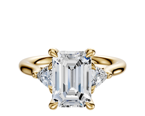 18K Yellow Gold 3-Stone Trillion Side Stones 0.125TCW Engagement Ring
