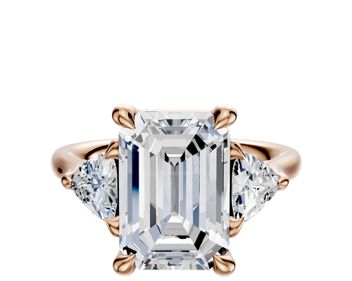 14K Rose Gold 3-Stone Trillion Side Stones 0.25TCW Engagement Ring