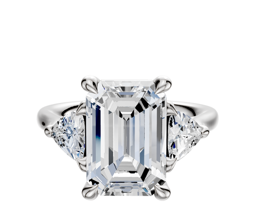 14K White Gold 3-Stone Trillion Side Stones 0.25TCW Engagement Ring