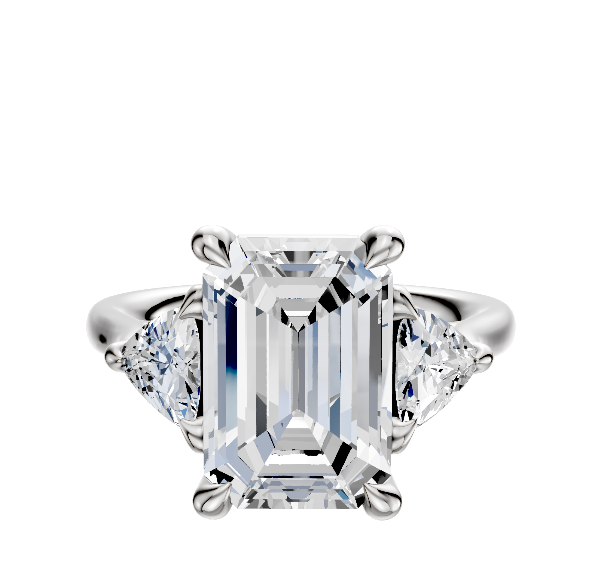 A 14K white gold engagement ring with a 3-stone design, featuring trillion side stones totaling 0.25TCW, displayed against a plain white background.