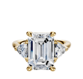 The 14K Yellow Gold 3-Stone Trillion Side Stones 0.25TCW Engagement Ring features a central diamond with two side-set trillion-cut diamonds, shown on a white background.