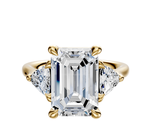 18K Yellow Gold 3-Stone Trillion Side Stones 0.25TCW Engagement Ring