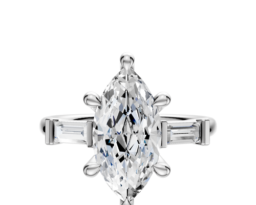Platinum 3-Stone Baguette East/West Side Stones 0.125TCW Engagement Ring