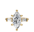 The 14K Yellow Gold 3-Stone Baguette East/West Side Stones 0.125TCW Engagement Ring features a central marquise diamond with two baguette side stones, displayed against a plain white background.