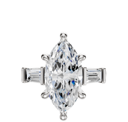 A 14K White Gold 3-Stone Baguette East/West Side Stones 0.25TCW Engagement Ring displayed on a plain white background.