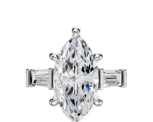 Platinum 3-Stone Baguette East/West Side Stones 0.25TCW Engagement Ring