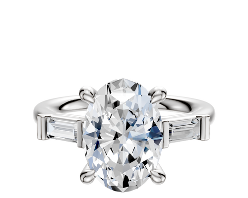18K White Gold 3-Stone Baguette East/West Side Stones 0.125TCW Engagement Ring