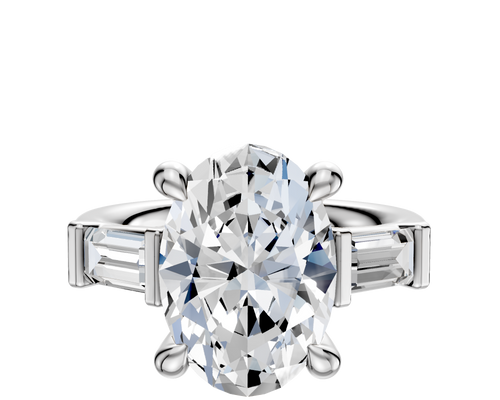 18K White Gold 3-Stone Baguette East/West Side Stones 0.25TCW Engagement Ring
