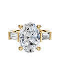The 14K Yellow Gold 3-Stone Baguette East/West Side Stones 0.25TCW Engagement Ring features a center stone and two horizontally set baguette diamonds on each side, displayed against a plain white background.