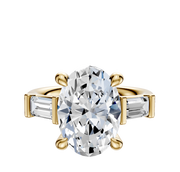 The 14K Yellow Gold 3-Stone Baguette East/West Side Stones 0.25TCW Engagement Ring features a center stone and two horizontally set baguette diamonds on each side, displayed against a plain white background.