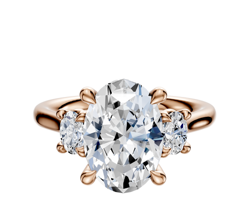 14K Rose Gold 3-Stone Oval Side Stones 0.125TCW Engagement Ring