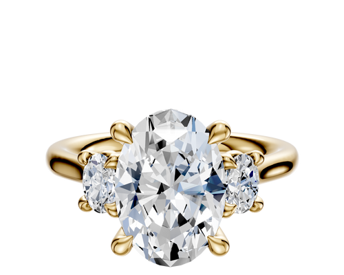 14K Yellow Gold 3-Stone Oval Side Stones 0.125TCW Engagement Ring