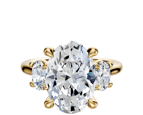 14K Yellow Gold 3-Stone Oval Side Stones 0.25TCW Engagement Ring