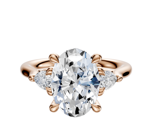 18K Rose Gold 3-Stone Pear Side Stones 0.125TCW Engagement Ring