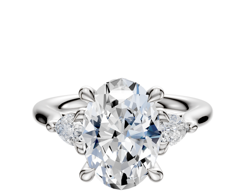 14K White Gold 3-Stone Pear Side Stones 0.125TCW Engagement Ring