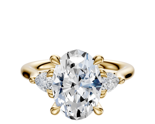 14K Yellow Gold 3-Stone Pear Side Stones 0.125TCW Engagement Ring