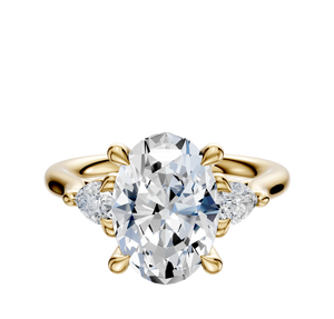 14K Yellow Gold 3-Stone Pear Side Stones 0.125TCW Engagement Ring