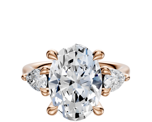 18K Rose Gold 3-Stone Pear Side Stones 0.25TCW Engagement Ring