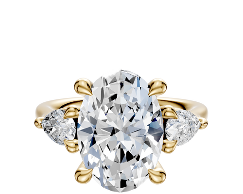 18K Yellow Gold 3-Stone Pear Side Stones 0.25TCW Engagement Ring